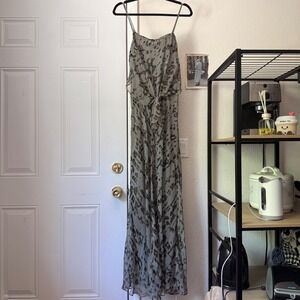 BONNIE STRAUSS sage green sheer leopard camo vintage tie bias cut maxi dress